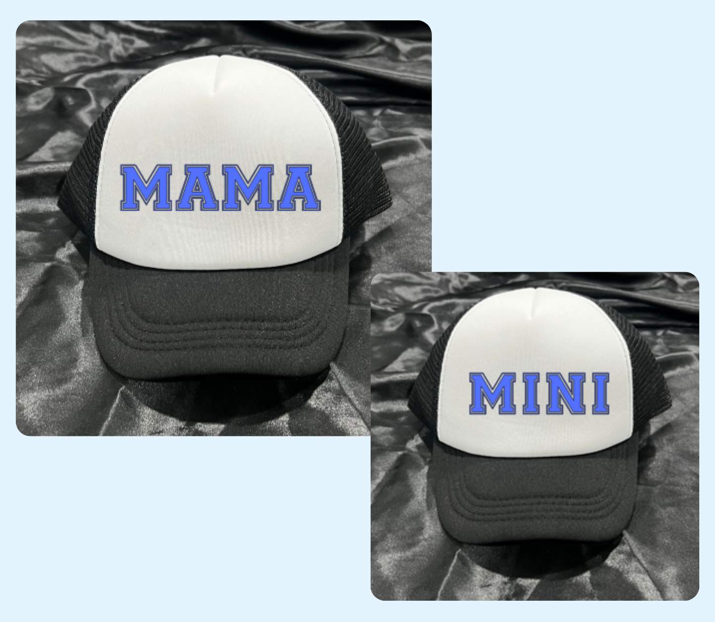 Blue or Pink Varsity Style Mama & Mini Hat Set