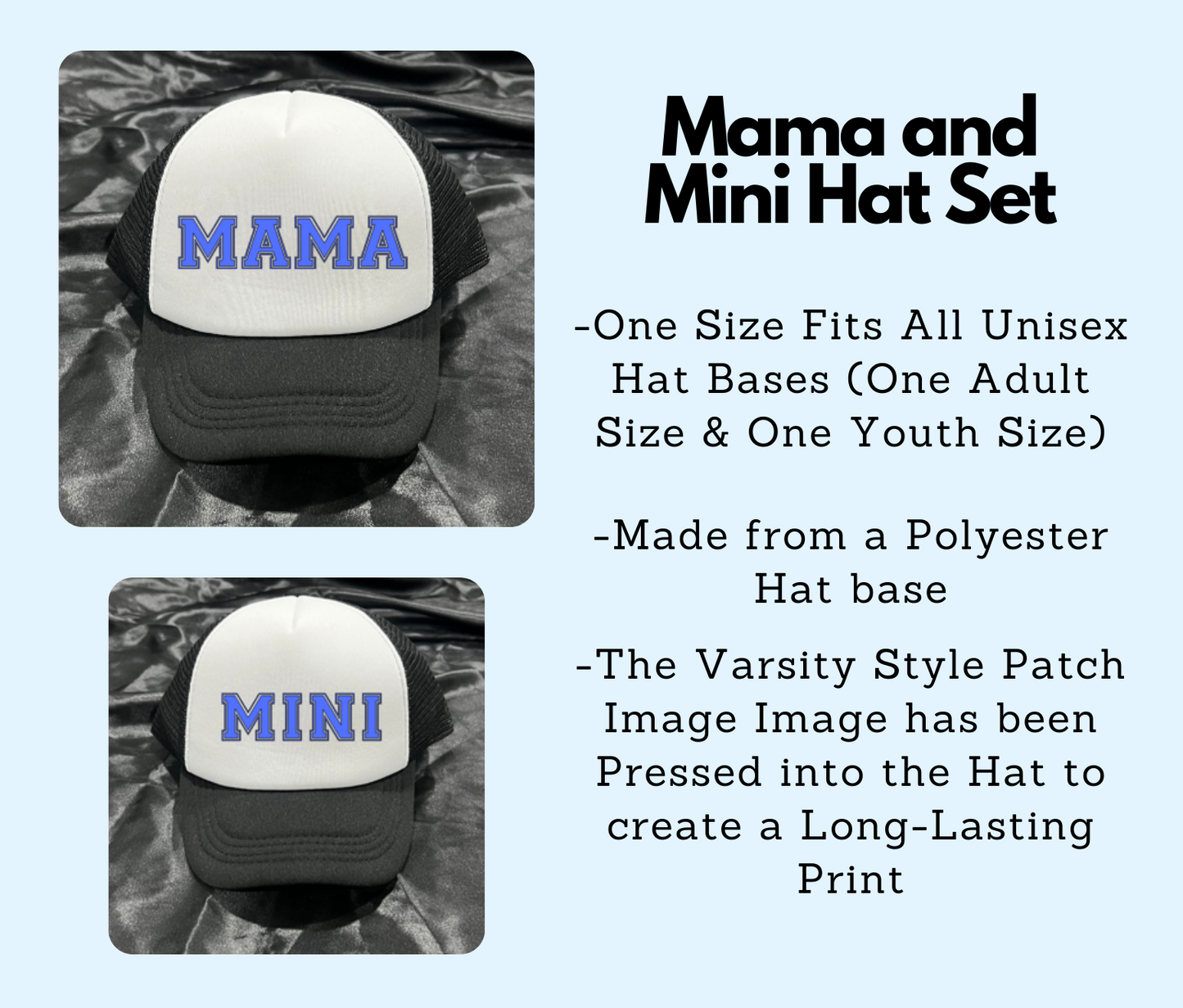 Blue or Pink Varsity Style Mama & Mini Hat Set