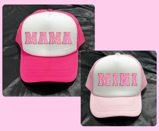 Blue or Pink Varsity Style Mama & Mini Hat Set