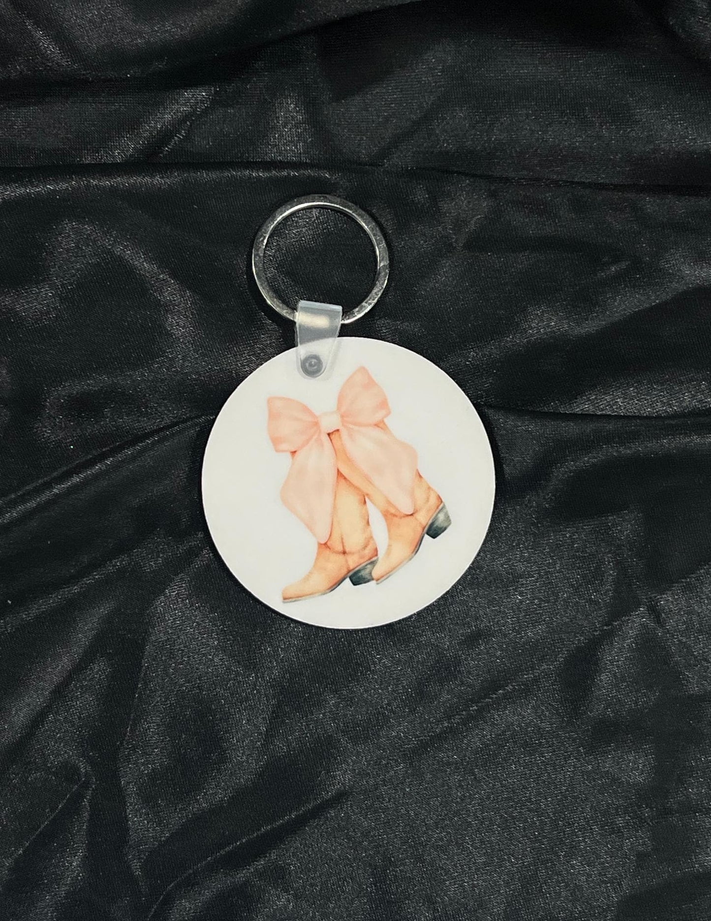 Cowboy Boots and Bows Round Keychain