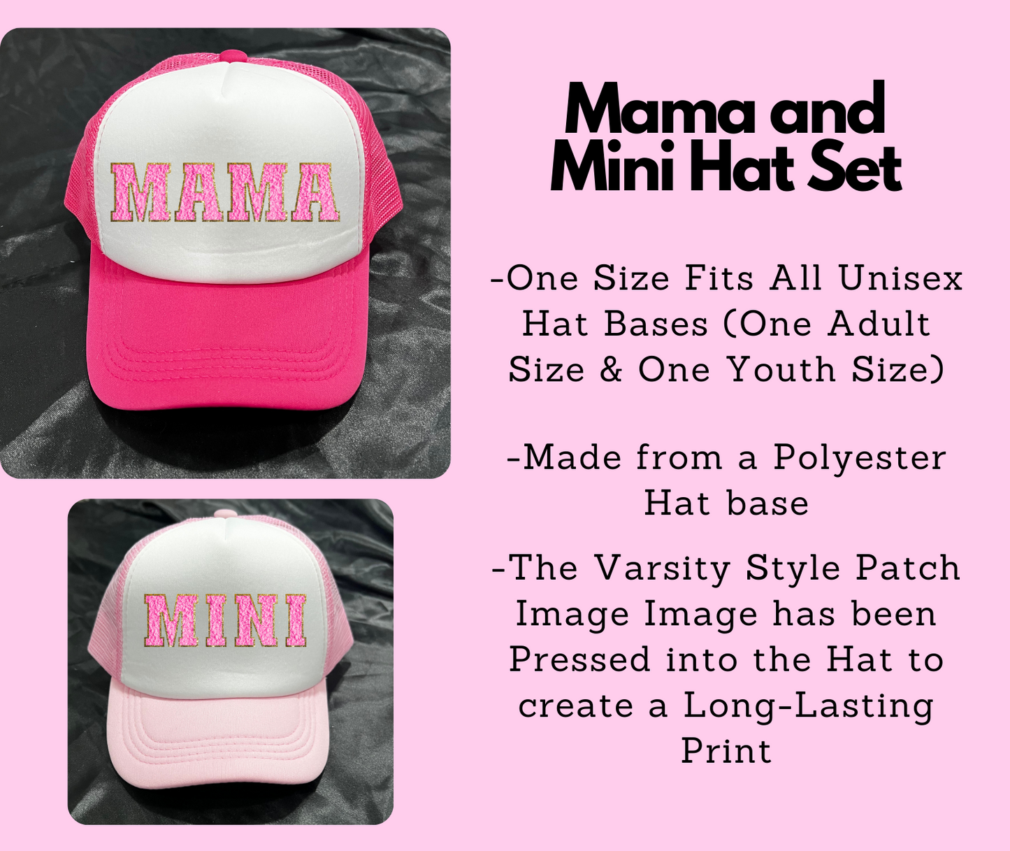 Blue or Pink Varsity Style Mama & Mini Hat Set