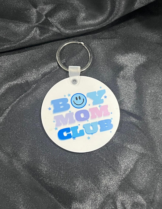 Boy Mom Club Round Keychain