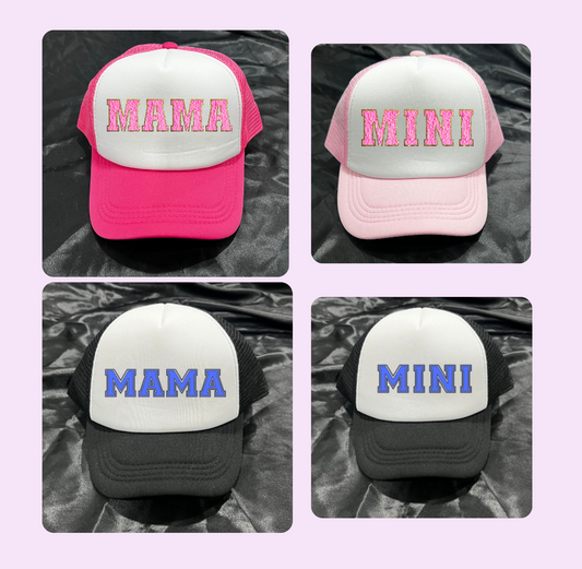 Blue or Pink Varsity Style Mama & Mini Hat Set