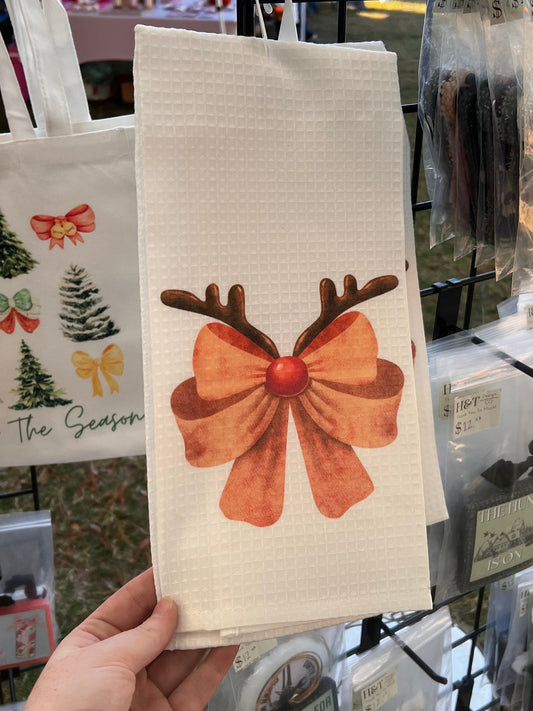 Reindeer Bow Decorative Hand Towel