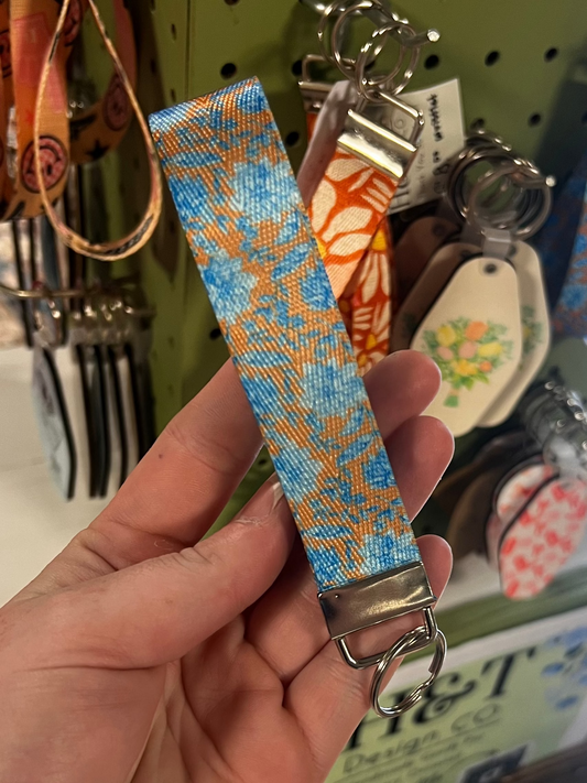 Brown & Blue Floral Wristlet