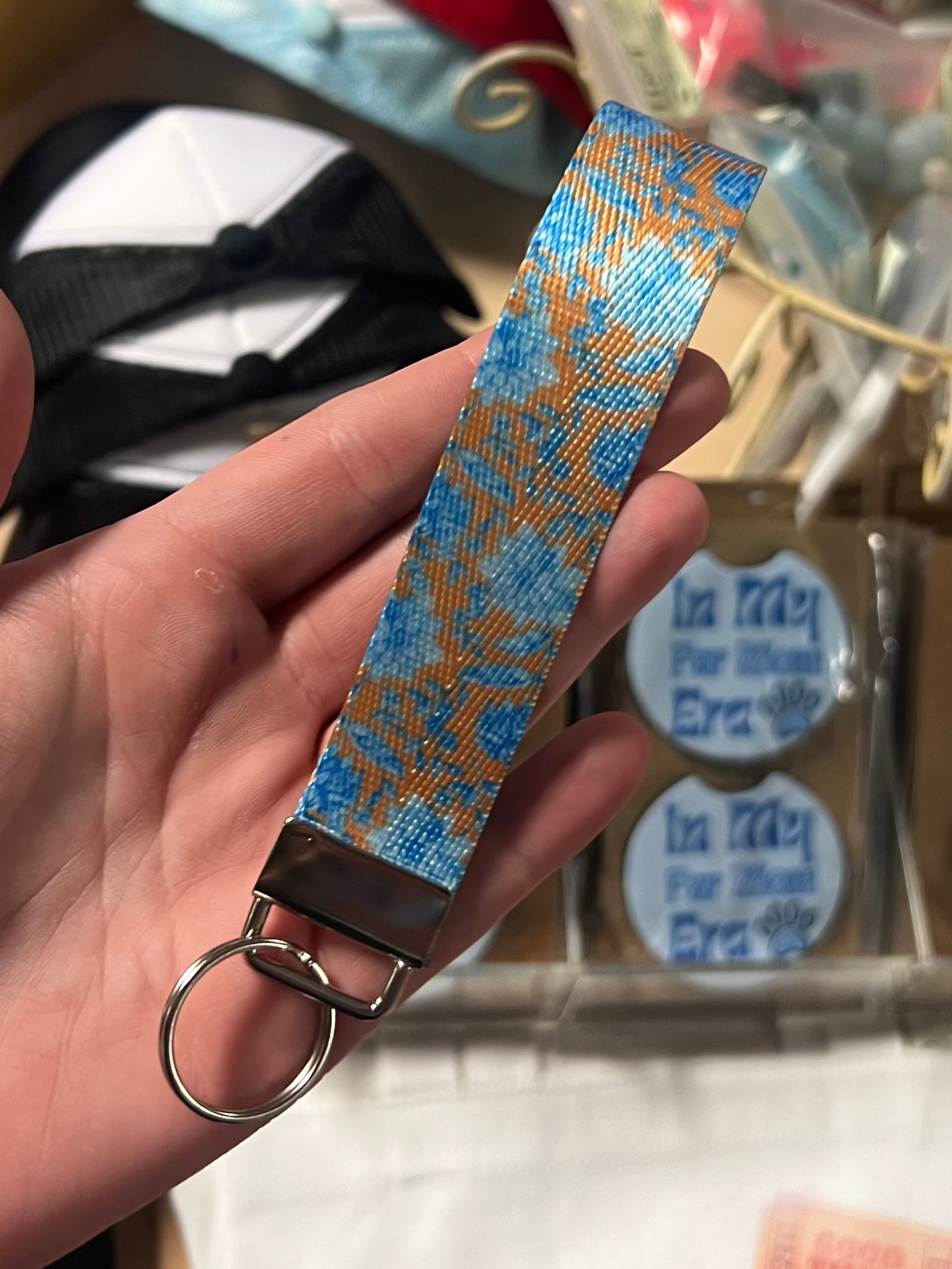 Brown & Blue Floral Wristlet