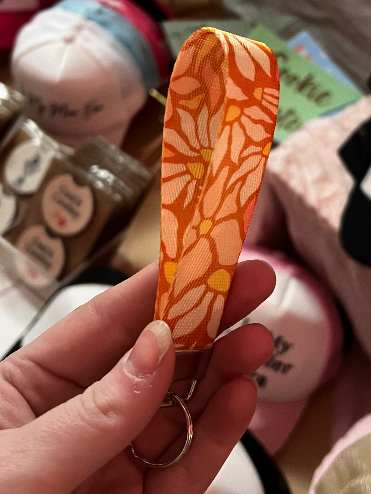 Orange and Cream Floral Wristlet
