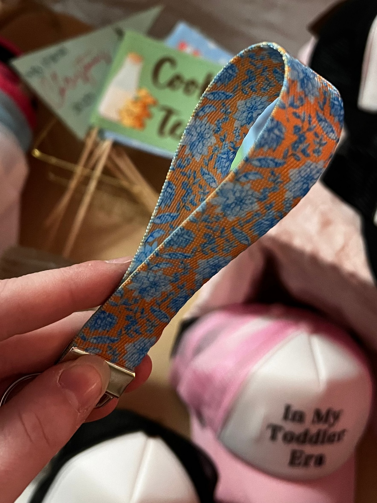 Brown & Blue Floral Wristlet