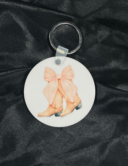 Cowboy Boots and Bows Round Keychain